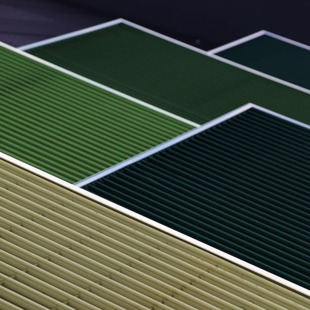 A close-up of solar panels on a rooftop, highlighting the individual panels and their arrangement. The focus should be on the technology and clean energy aspect.