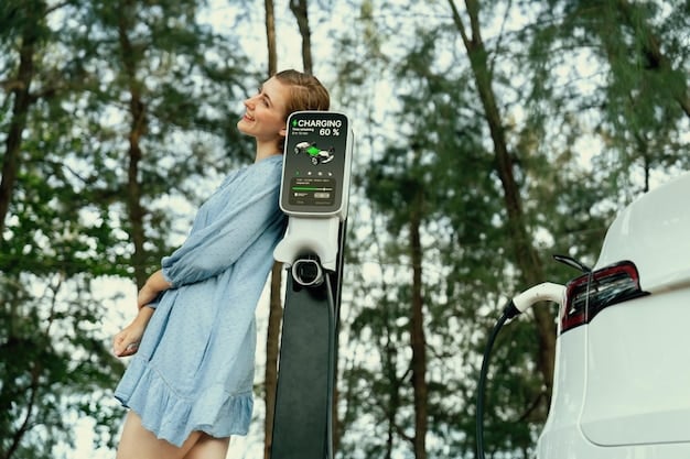 A modern electric vehicle charging at a solar-powered charging station. Show cables connecting the car to symbolize the connection between clean transportation and renewable energy sources. Capture the clean and futuristic design of the station.