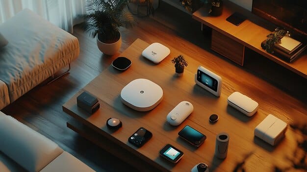 A display showing various smart home devices connected to a central hub, illustrating seamless integration for sustainable living.