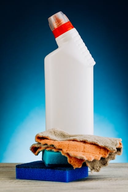 A split image showing two cleaning product bottles. On one side, a conventional cleaner with a warning label and hazard symbols. On the other side, an eco-friendly cleaner with a 