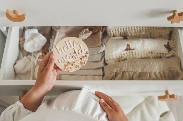 A well-organized capsule wardrobe displayed in a minimalist bedroom setting, featuring neutral-colored clothing items such as a white blouse, black trousers, a beige sweater, and a denim jacket, demonstrating the versatility of essential pieces.