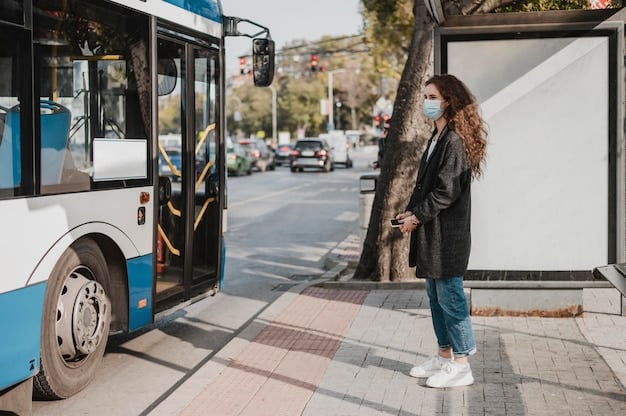A modern electric bus stop in a bustling urban environment, showcasing the convenience and accessibility of public transportation for commuters.