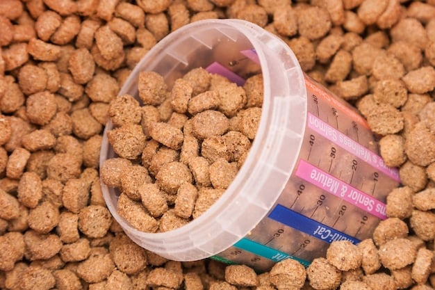 A close-up of sustainable pet food packaging with labels highlighting organic and ethically sourced ingredients.