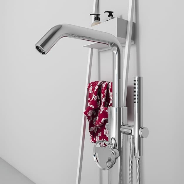 An interior shot of a modern bathroom featuring a low-flow toilet, a water-efficient showerhead, and a sink with a WaterSense certified faucet.