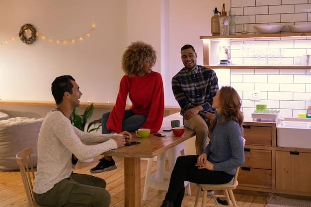 A group of diverse family members listening attentively to each other during a discussion about environmental concerns in a cozy living room.