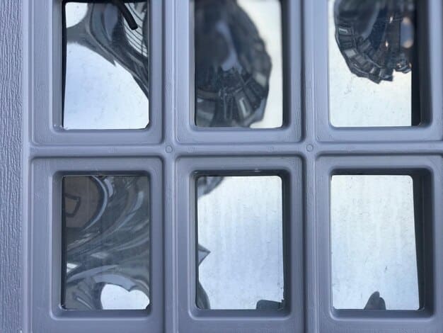 A close-up cross-sectional view of a double-pane window, clearly showing the low-E coating, argon gas fill, and the insulated frame profile, highlighting the multi-layered construction. Labels point to each component, explaining their function.