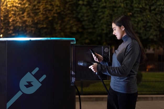 A detailed view of a smart grid system integrating with EV charging stations, showing real-time energy distribution and optimization. The image includes data visualizations of energy flow and usage patterns.