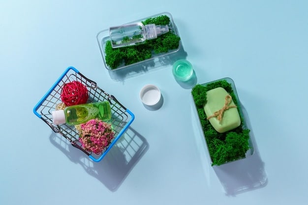 A supermarket shelf displaying products packaged in innovative, sustainable materials. Includes examples of plant-based plastics, recycled cardboard, and minimal packaging designs, all labeled clearly for consumers to understand their eco-friendly features.
