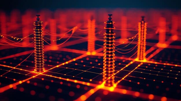 A visualization of an AI algorithm analyzing real-time data from a power grid, identifying potential faults and optimizing energy flow. The visualization should include charts, graphs, and color-coded alerts.