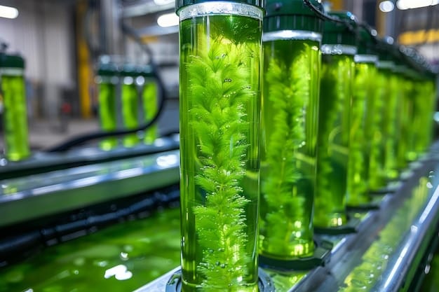 A large-scale algae farm using photobioreactors, showcasing the structured and controlled environment for cultivation.
