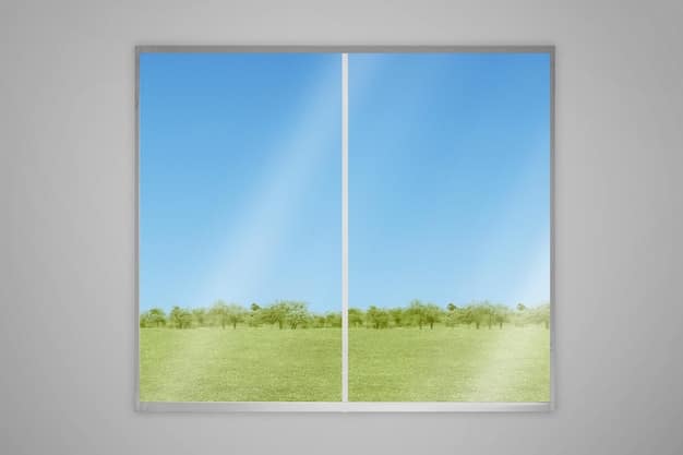 A close-up illustration comparing a standard window with a multi-pane, gas-filled window with low-E coating. Use arrows and labels to highlight the insulation properties and reduced heat transfer of the energy-efficient window.