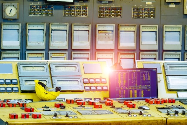 A smart grid control center with multiple screens showing real-time data on energy production and consumption from distributed sources. The image should highlight the complexity of managing distributed energy resources.