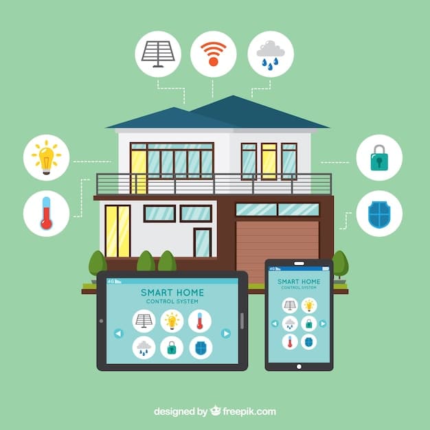 An illustration of a smart grid system. The illustration should include various components such as smart meters, sensors, renewable energy sources (solar panels and wind turbines), energy storage systems, and communication networks. The image should convey the interconnectedness and intelligence of the smart grid.