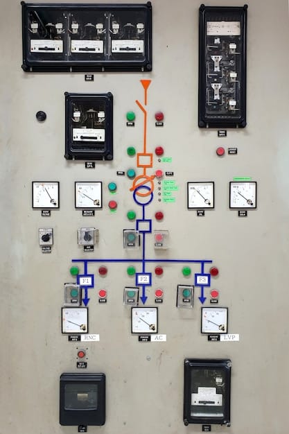 A schematic diagram of a smart grid, highlighting key components such as advanced sensors, smart meters, and energy storage devices connected to a network of transmission lines and substations.