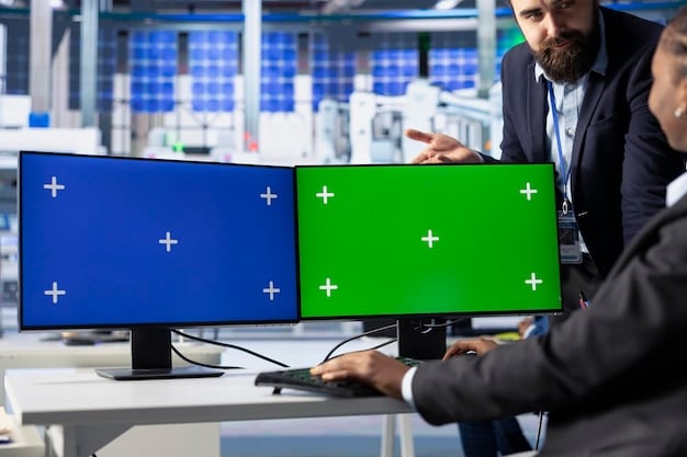 A smart grid control center with multiple screens displaying real-time data on energy generation, distribution, and consumption. The screens show various DERs integrated into the grid, with visual representations of energy flow and grid stability metrics.