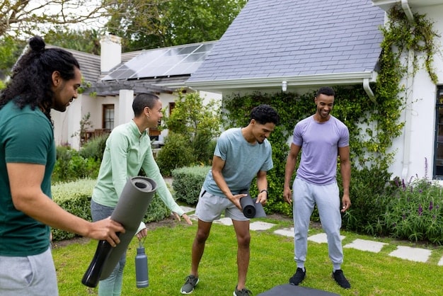 A diverse group of workers installing solar panels on a residential rooftop, showcasing the variety of skilled labor involved in renewable energy projects. The focus is on the teamwork and technical expertise required for successful installation.
